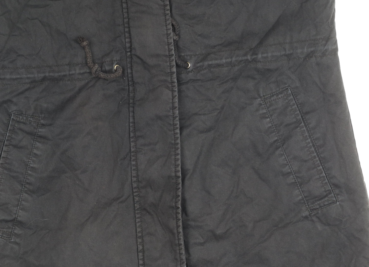 GAP Women's Black Parka Coat S Hooded Fur Trim