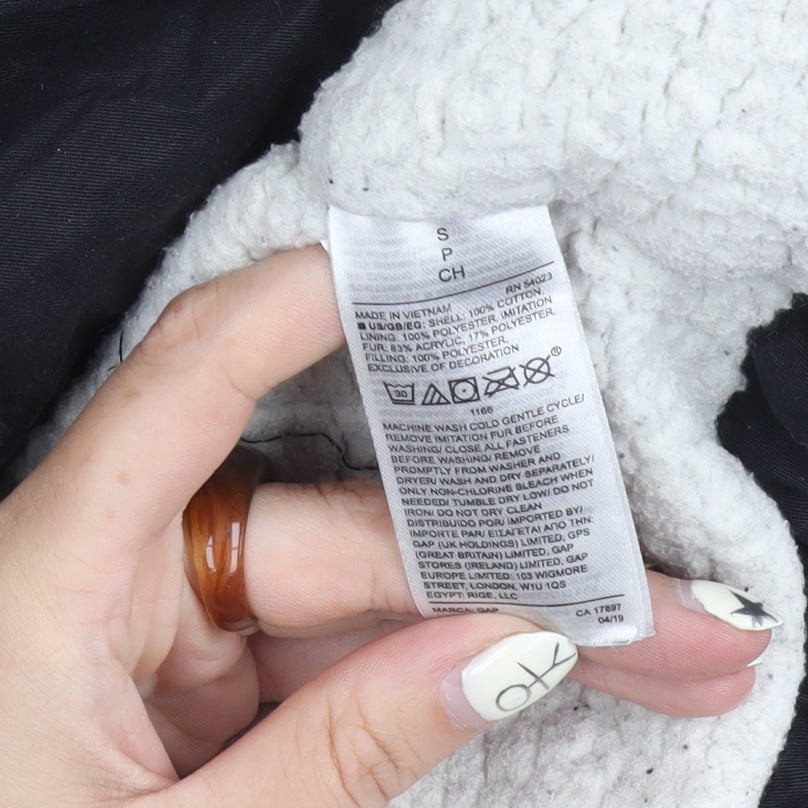 GAP Women's Black Parka Coat S Hooded Fur Trim