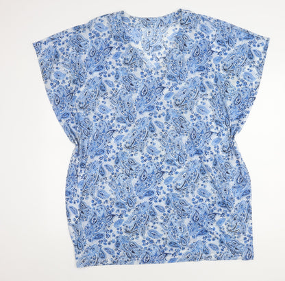 H&M Women Blue Paisley V-Neck Top Size 12
