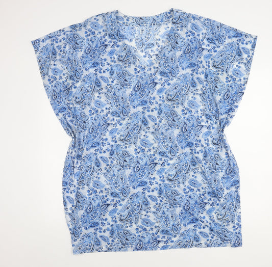 H&M Women Blue Paisley V-Neck Top Size 12