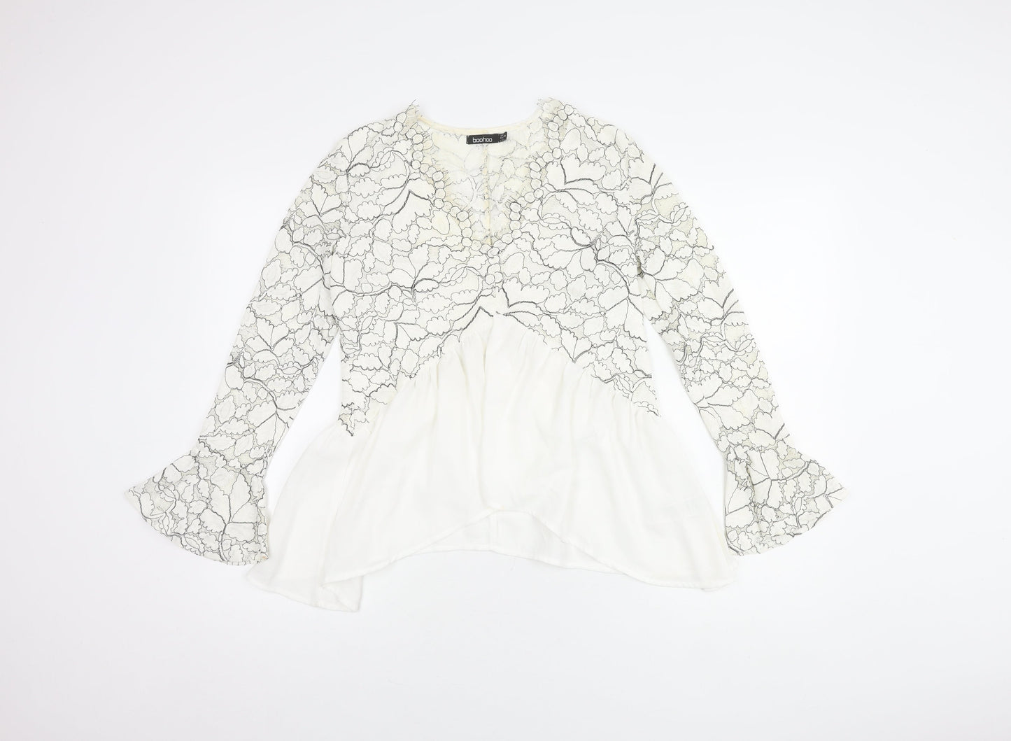 boohoo Women's White Lace Tunic Blouse Size 8