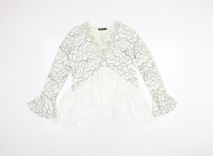 boohoo Women's White Lace Tunic Blouse Size 8