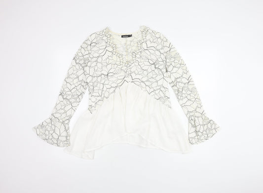boohoo Women's White Lace Tunic Blouse Size 8
