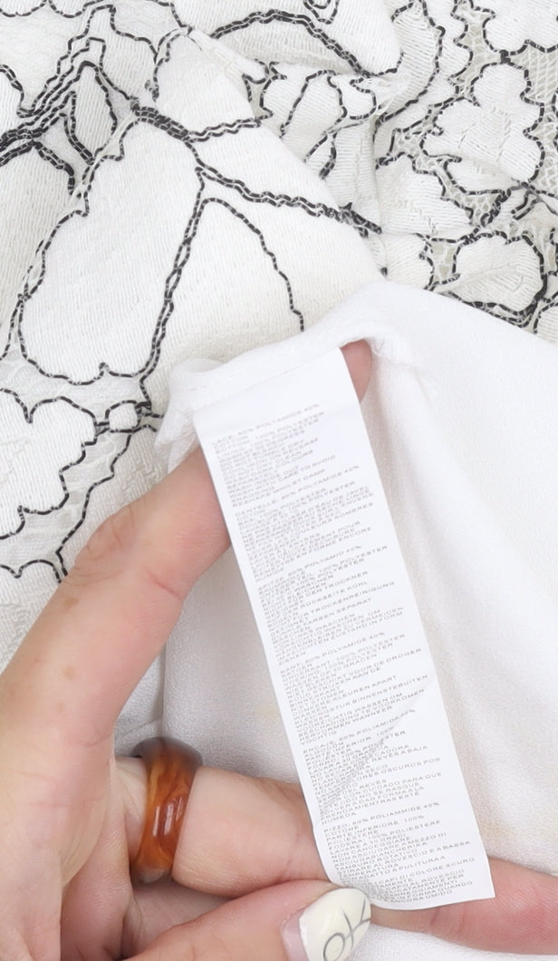 boohoo Women's White Lace Tunic Blouse Size 8