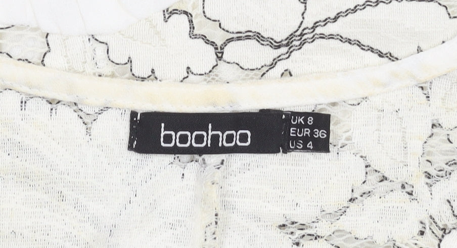 boohoo Women's White Lace Tunic Blouse Size 8