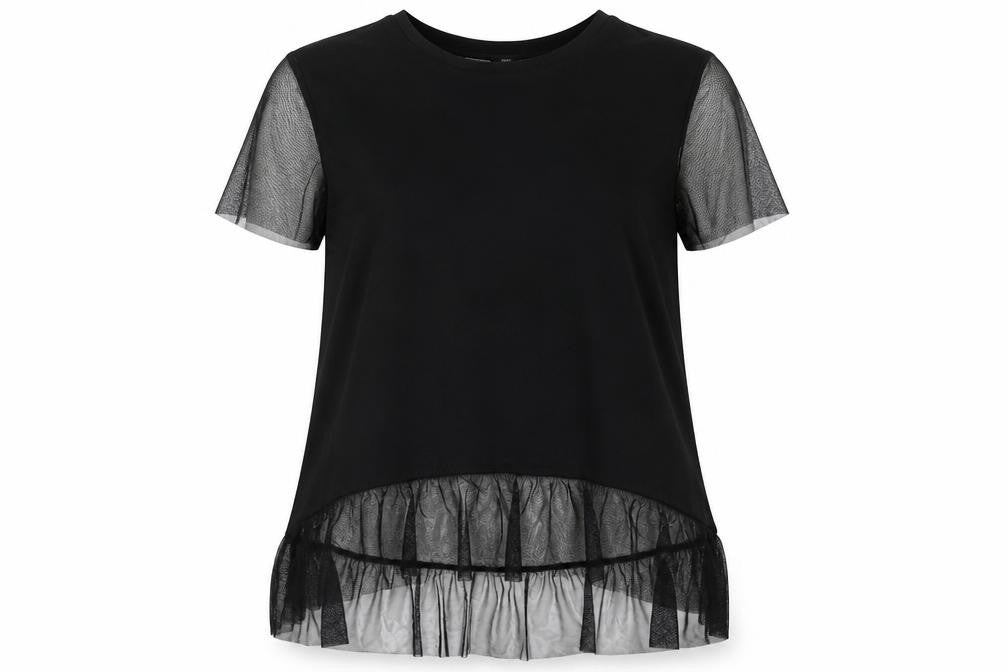 Front view of River Island Women's Black Mesh Short Sleeve Top, size 8