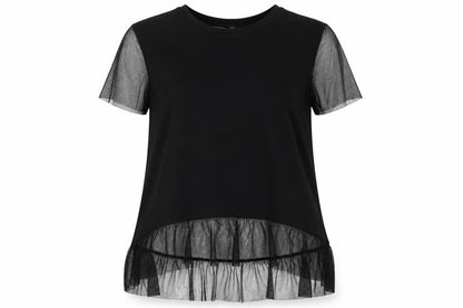 Front view of River Island Women's Black Mesh Short Sleeve Top, size 8