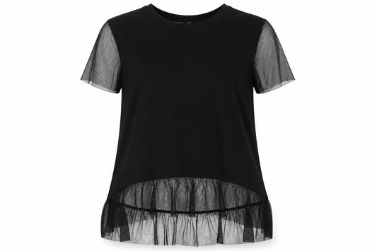 Front view of River Island Women's Black Mesh Short Sleeve Top, size 8