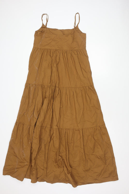 Zara Women's Brown Cotton Sleeveless Dress S