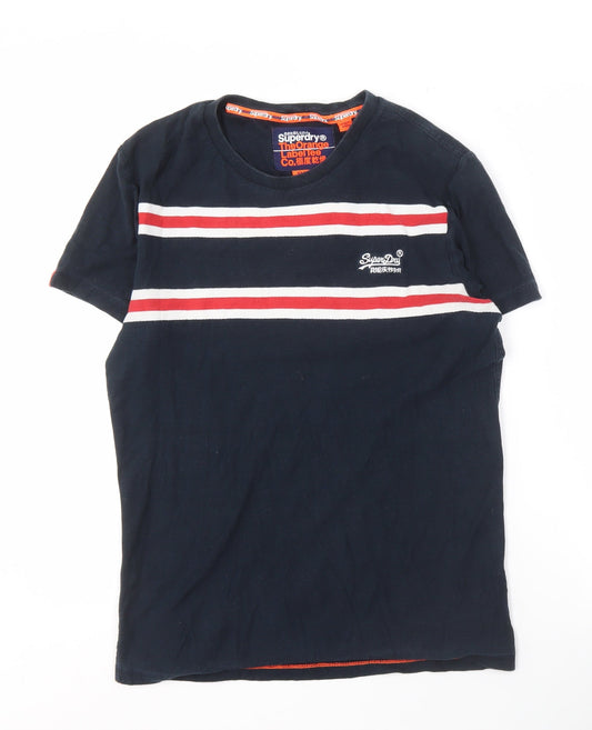 Superdry Men's Blue Striped T-Shirt Small Logo Accents