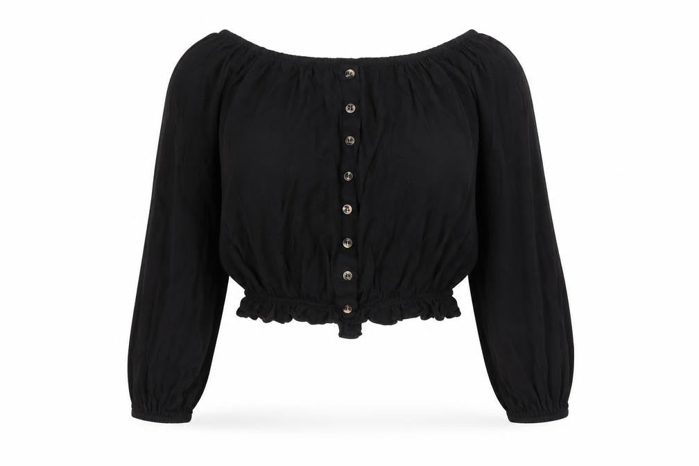Womens UK Size S H&M Black Cropped Blouse