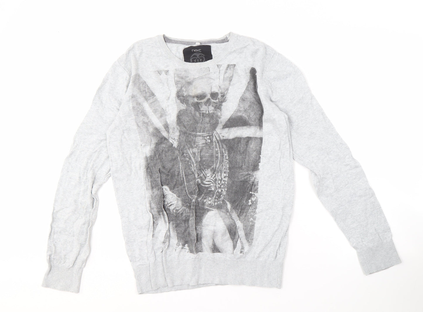 Next Men's Grey M Graphic Print Cotton Pullover