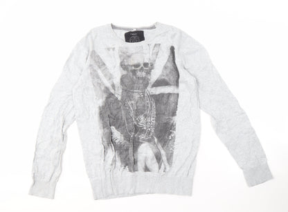 Next Men's Grey M Graphic Print Cotton Pullover