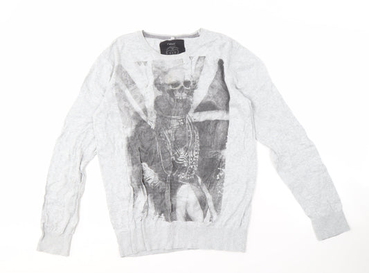 Next Men's Grey M Graphic Print Cotton Pullover