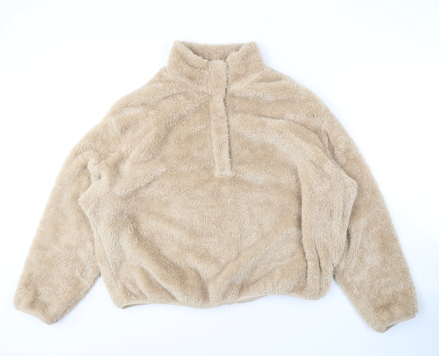 H&M Women's Beige XL Pullover Sweatshirt, Fleece, Zip Neck