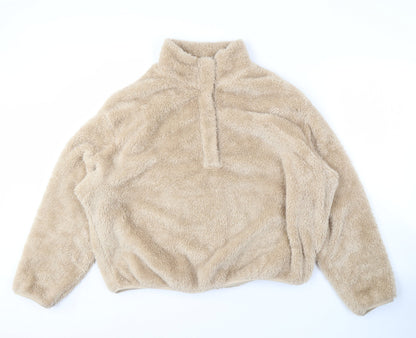 H&M Women's Beige XL Pullover Sweatshirt, Fleece, Zip Neck