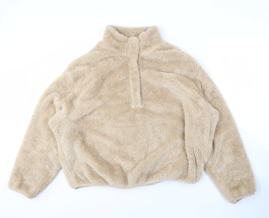 H&M Women's Beige XL Pullover Sweatshirt, Fleece, Zip Neck