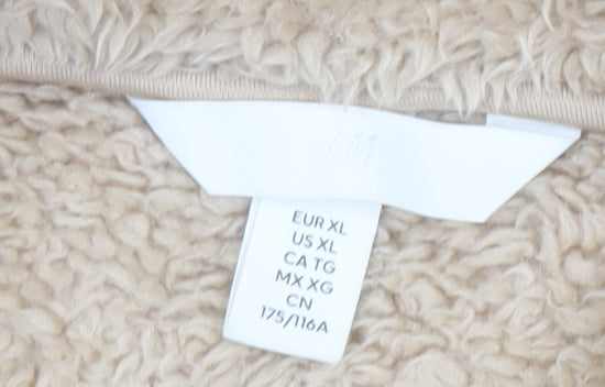H&M Women's Beige XL Pullover Sweatshirt, Fleece, Zip Neck