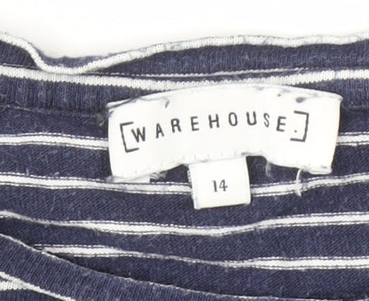 Warehouse Women's Blue Striped T-Shirt Size 14