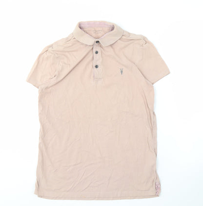 AllSaints Men's Beige Polo, Medium, Short Sleeve