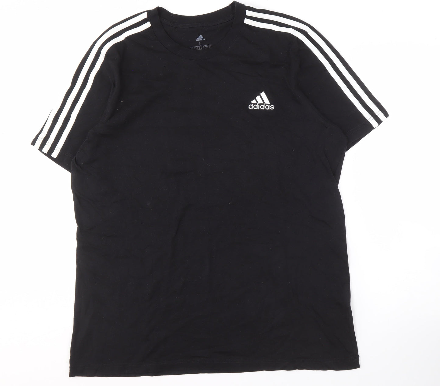 Adidas Men's Black Crew Neck T-Shirt, Size L, Cotton Blend