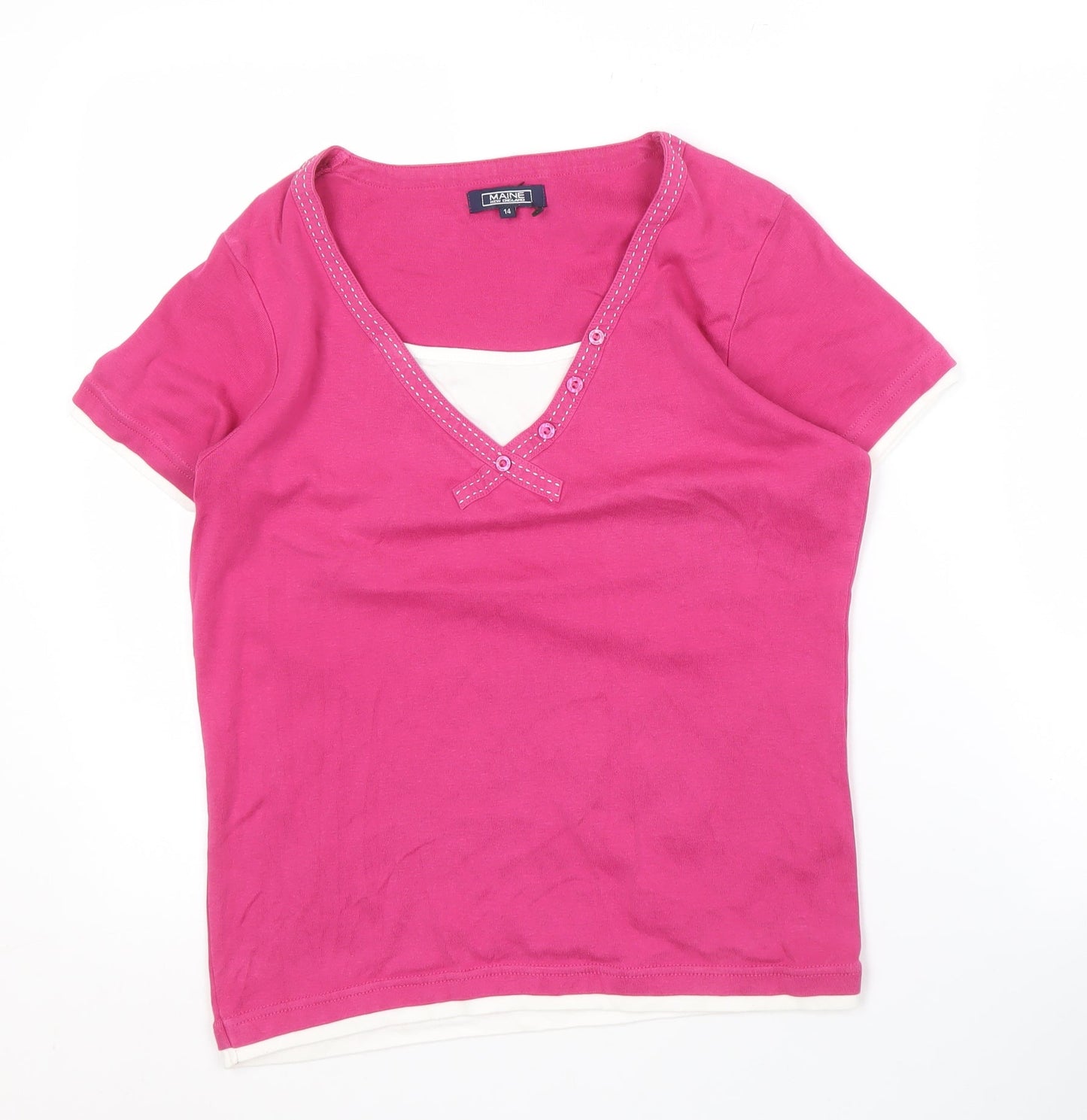 Maine New England Women's Pink V-Neck T-Shirt, Size 14