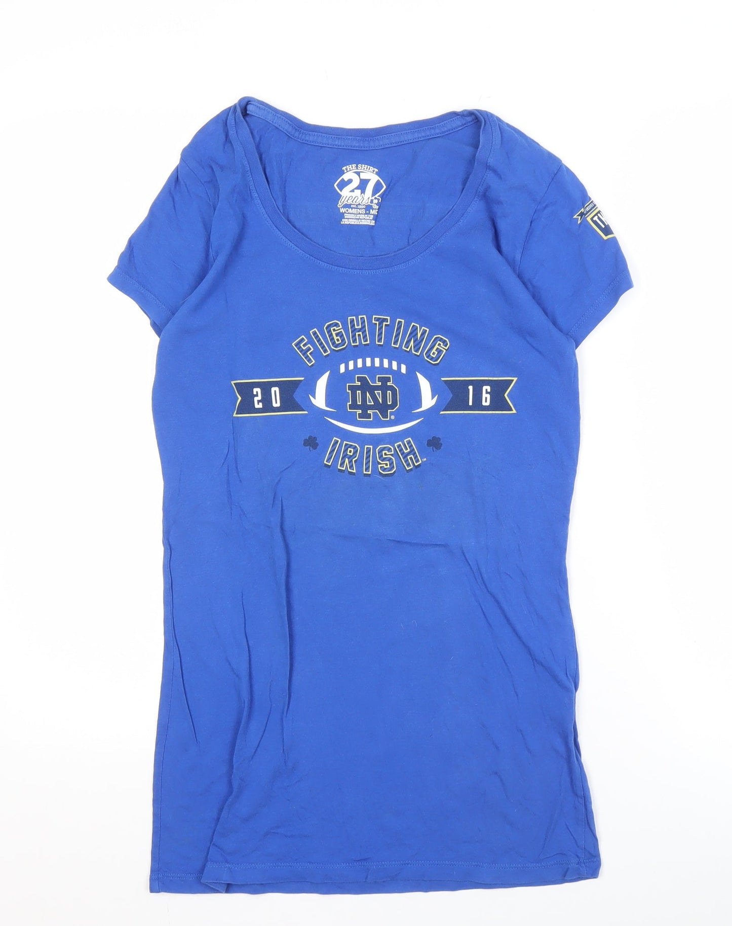 Altagracia Women's Blue Cotton T-Shirt, M, Crew Neck, Casual
