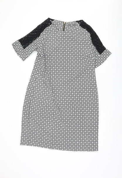 BHS Women's Black Geometric Half Sleeve Dress