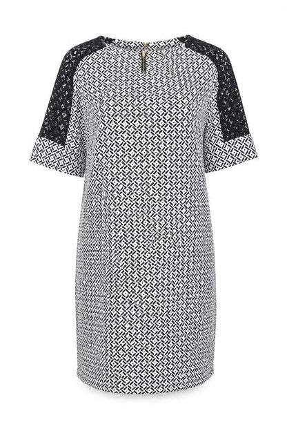 BHS Women's Black Geometric Half Sleeve Dress