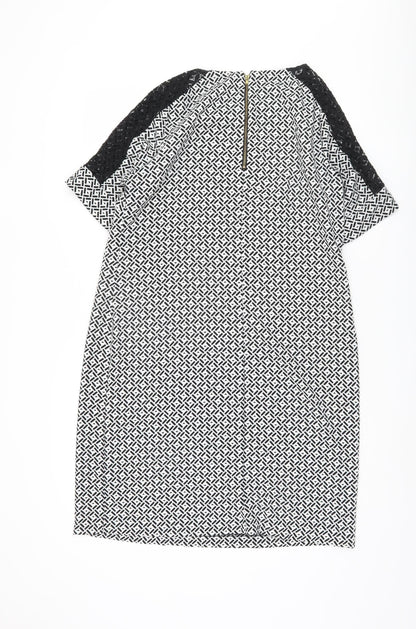 BHS Women's Black Geometric Half Sleeve Dress