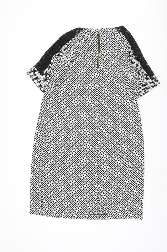 BHS Women's Black Geometric Half Sleeve Dress