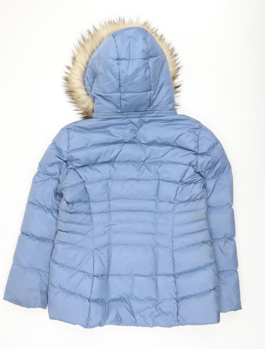 Andrew Marc Women's Blue Puffer Jacket with Fur Trim L