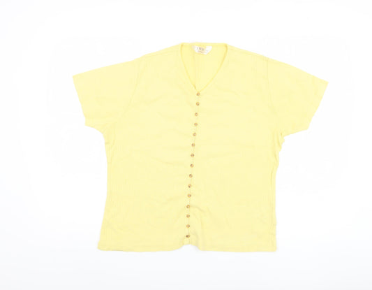 EWM Women's Yellow V-Neck Button-Up Top, Size 14
