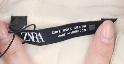 Zara Beige Women's Belted Collared Playsuit Size 14