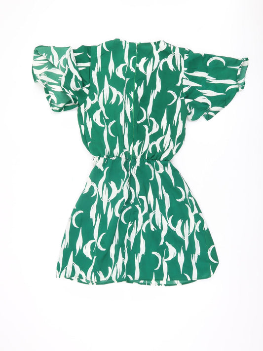 AX Paris Women's Green Floral Short Wrap Dress