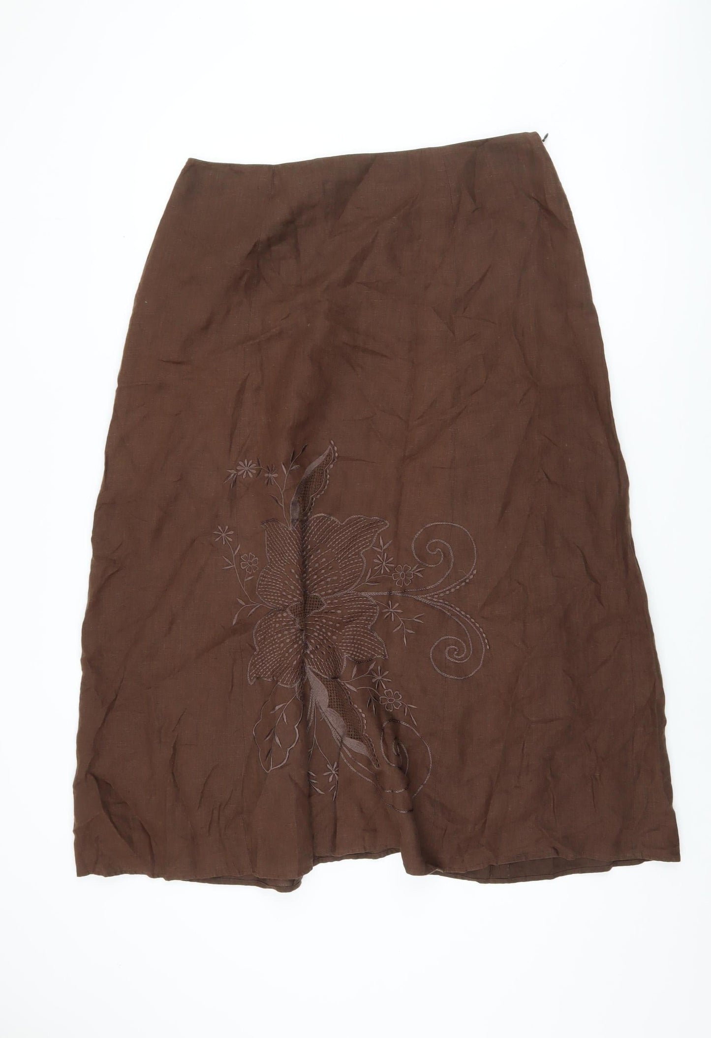 Laura Ashley Women's Brown Floral Midi Skirt, Size 16