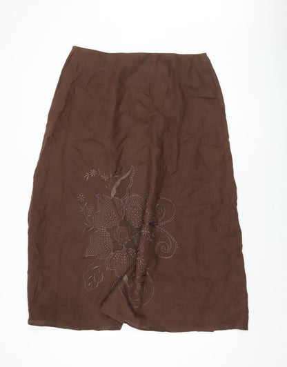 Laura Ashley Women's Brown Floral Midi Skirt, Size 16