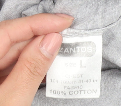 Zantos Men's Grey V-Neck T-Shirt, Size L, Cotton