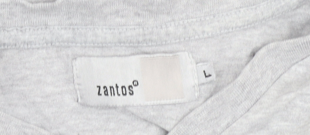 Zantos Men's Grey V-Neck T-Shirt, Size L, Cotton