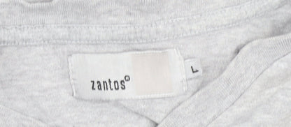 Zantos Men's Grey V-Neck T-Shirt, Size L, Cotton