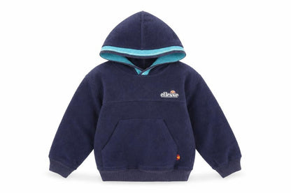 Front view of Ellesse boys’ blue pullover hoodie, age 2, logo accent