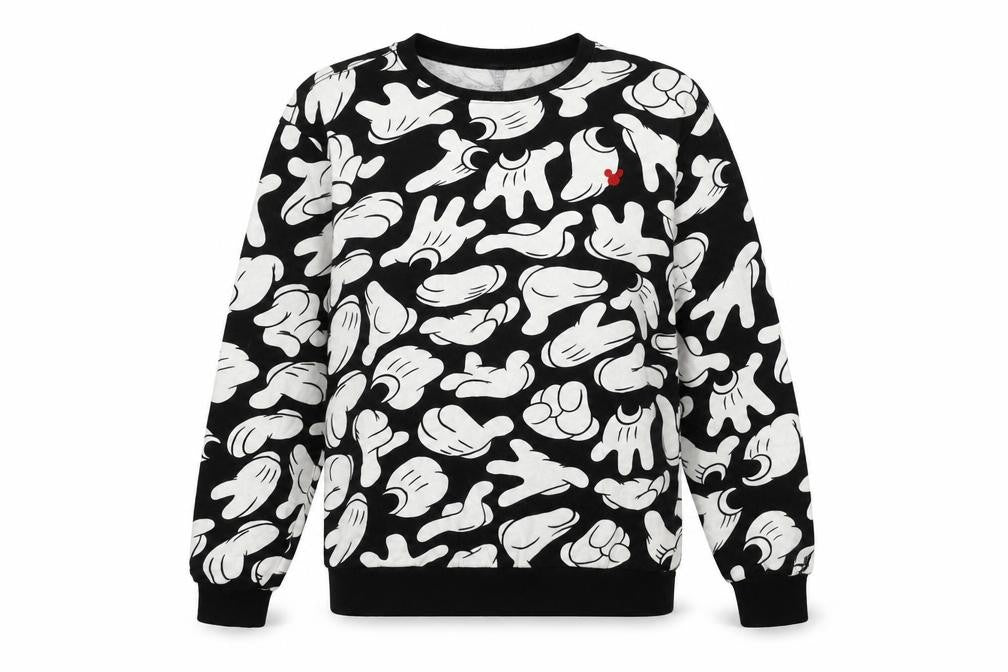 Front view of H&M unisex disney black graphic sweatshirt, size 12