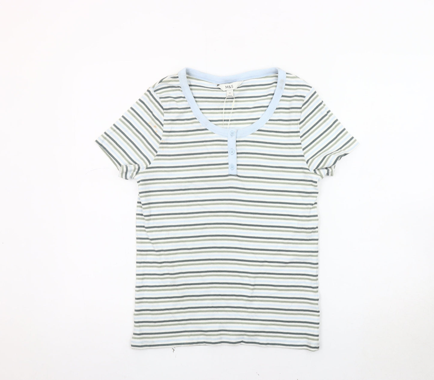 Womens UK Size 14 Marks and Spencer Multicoloured Henley T-Shirt