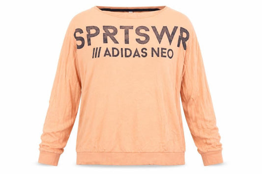 Front view of Adidas Women's Orange Logo Sweatshirt, size L, Relaxed Fit