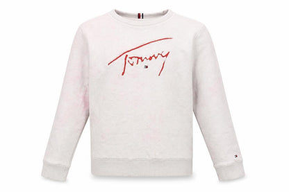 Front view of Tommy Hilfiger girls’ beige embroidered pullover sweatshirt 152