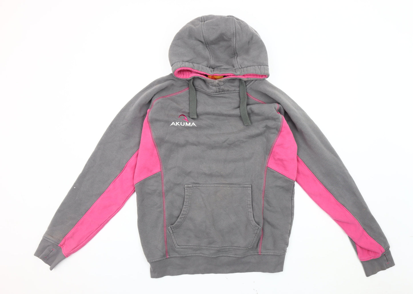 Akuma Unisex Grey Pink Hoodie, Size L, Casual Style