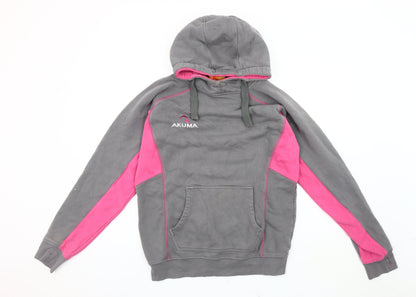 Akuma Unisex Grey Pink Hoodie, Size L, Casual Style