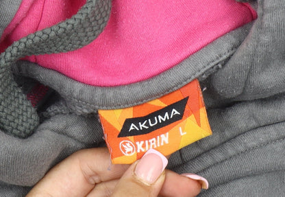 Akuma Unisex Grey Pink Hoodie, Size L, Casual Style