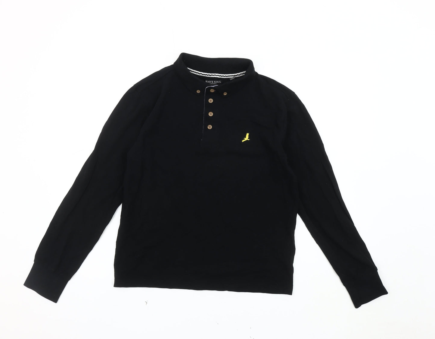 Brave Soul Men's Black Long Sleeve Polo Shirt S