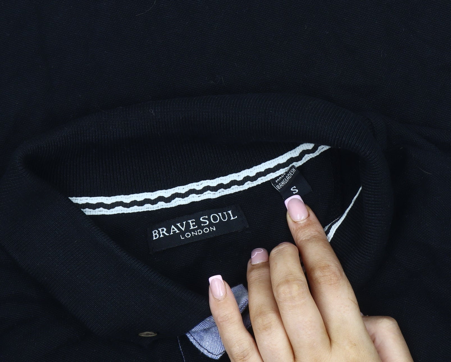 Brave Soul Men's Black Long Sleeve Polo Shirt S